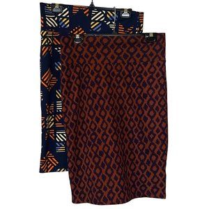 Set of 2 LuLaRoe Simply Comfy Pencil Skirts Blue Brown Geometric Women Size M